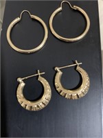 Gold hoop earrings, textured pair distinctly 14K