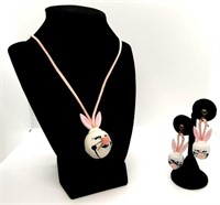 Matching Rabbit Jingle Bell Necklace & Earrings