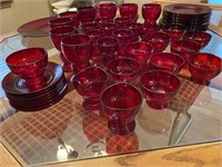 Red Glassware with Serving Pieces