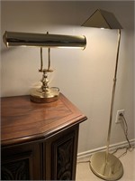 Brass desk lamp and adjustable floor lamp. Both