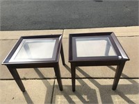 Pair Mahogany Glass Top End Tables
