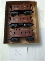LIONEL LINES O GUAGE 3 VARIOUS CABOOSES