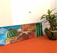 Signed Painting, Planter, Live Plant