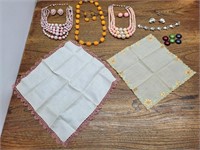 4 Vintage 50-60 Necklace & Ear Ring Sets+2Hankies+