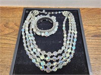Vintage Pearled Crystal Beaded Necklace & Bracelet