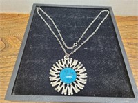 Vintage Silver with Blue Stone Sun Burst Necklace
