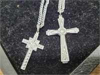 Vintage 2 Silver Toned Cross Necklaces