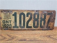 Vintage 1920 Ont Licence Plate 14inWx5 1/4inH