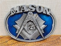 Vintage Mason Belt Buckle #Flat Silver-Royal Blue