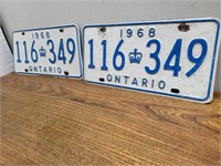 Vintage 1968 Matched Licence Plates