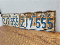 Vintage 1966 Matched Ontario Licence Plates