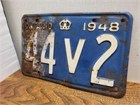Vintage 1948 Single Ontario Licence Plate