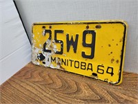 Vintage 1964 Manitoba Single Licence Plate