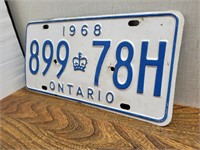 Vintage 1968 Single Ontario Licence Plates