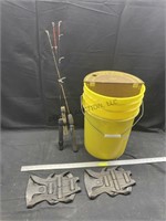3 - Ice Fishing Rods, Cleat's & Ice Fishing Bucket