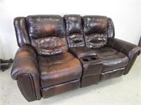 Dark Brown Leather Dual Recliner Couch w/ Storage