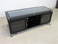 Black Wood & Glass Topped Entertainment Center