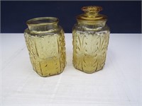 (2) Decorative Amber Glass Jars w/ (1) Lid