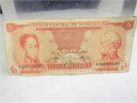 1989 Venezulean 5 Bolivares Banknote