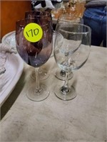 2 PURPLE AND CLEAR WINE GLASSES