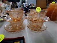 ROSE OF SHARON 6 CUPS/ SAUCERS & 2 SHERBERTS