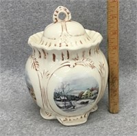 Ceramic Ginger Jar with Country Scenes
