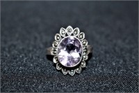 Sterling Silver Ring Sz 8, Purple Stone