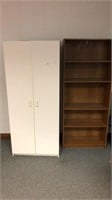 White Wooden 2 door cabinet and wooden book case