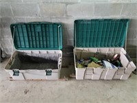 2 Plastic Totes Mounted to Wood