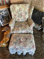 Upholstered  Wing Back Chair and Ottoman