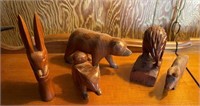Five Small Wooden Carved Animals