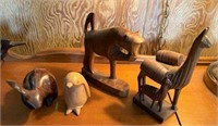 Four Wooden Carved Animals