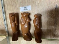 Three Carved Wood Monkeys