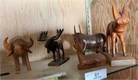 Five Wooden Carved Animals