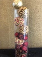 Glass Cylinder with Christmas Balls 24"t x 8 1/2"d