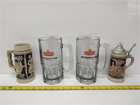 4 collectable beer steins
