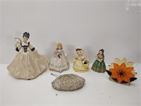 box of vintage ceramic figure and misc