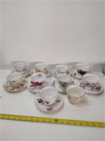 9 cups and saucers - assorted
