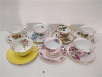 7 cups and saucers - assorted