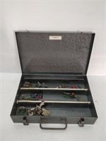 Collection of lead soldiers in metal box