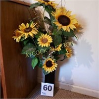 Black flower vase with artificial Sunflowers