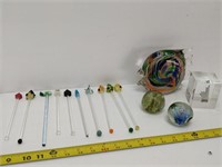 Art glass paper weights plus others