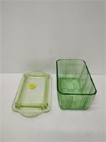 Green Depression glass butter dish