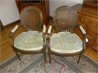 (2) Walnut chairs with wicker backs