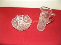 Cut glass bowl & pitcher