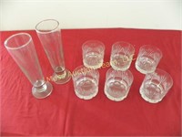 (6) Whiskey glasses, (2) beer glasses