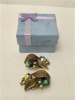 Pair of crystal clip on vintage earrings