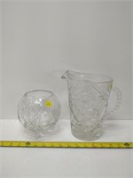 Heavy crystal pitcher and Round 3 footed vase