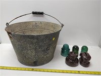 galvanized pail with handle & 5 insulators