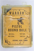 (200) Warren .44 Cal 137 GR Pistol Round Ball Ammo